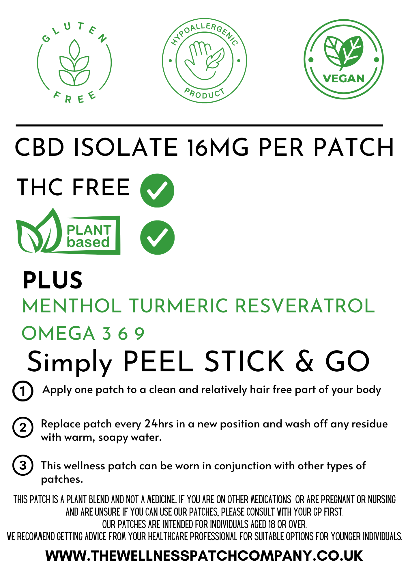 16mg CBD PATCH 30 day Supply 24 hr Support SALE