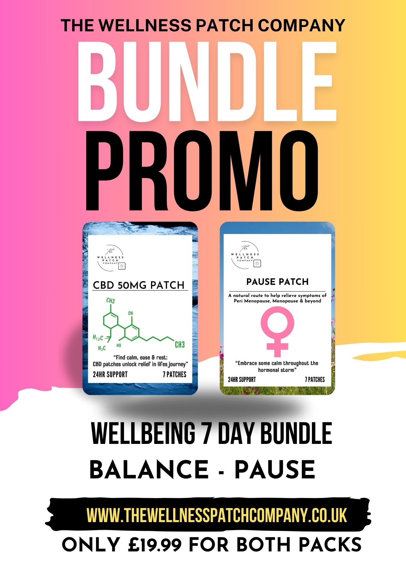 BUNDLE SAMPLER PATCHES- STRONGER WELLBEING PACK - 7 DAY SUPPLY - 50MG CBD & PAUSE