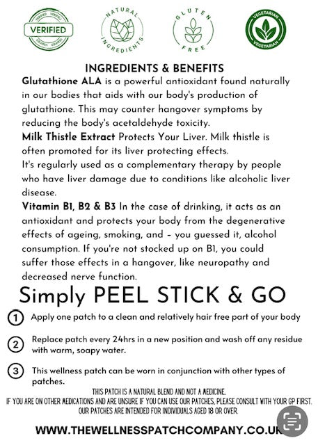 All Plant Ingredients HANGOVER PATCHES 12 Hr Support