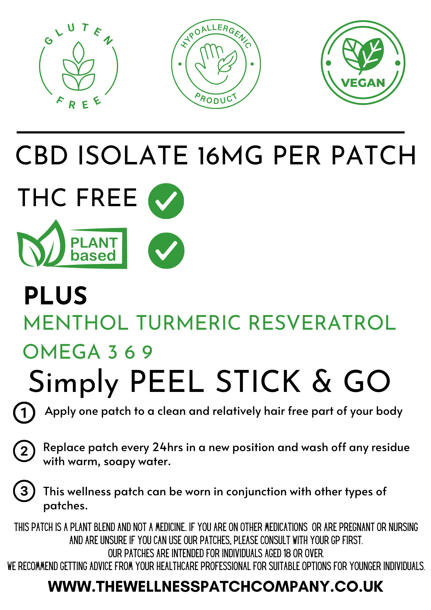 16mg CBD PATCH 30 day Supply 24 hr Support