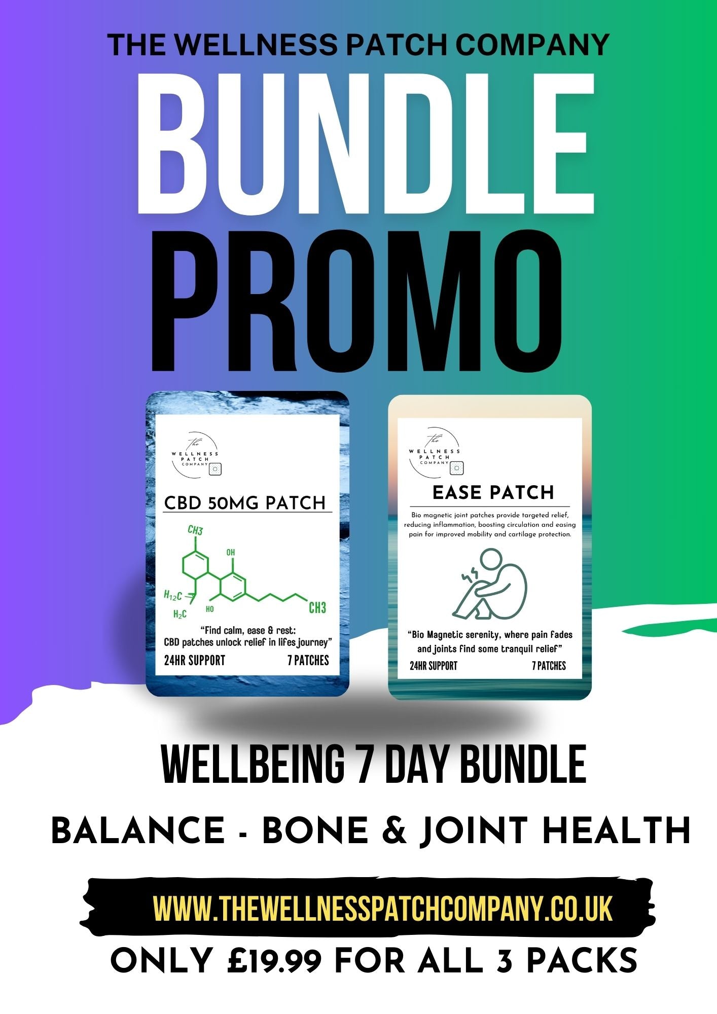 BUNDLE SAMPLER PATCHES  - STRONGER WELLBEING PACK - 7 DAY SUPPLY - 50MG CBD & EASE PATCHES