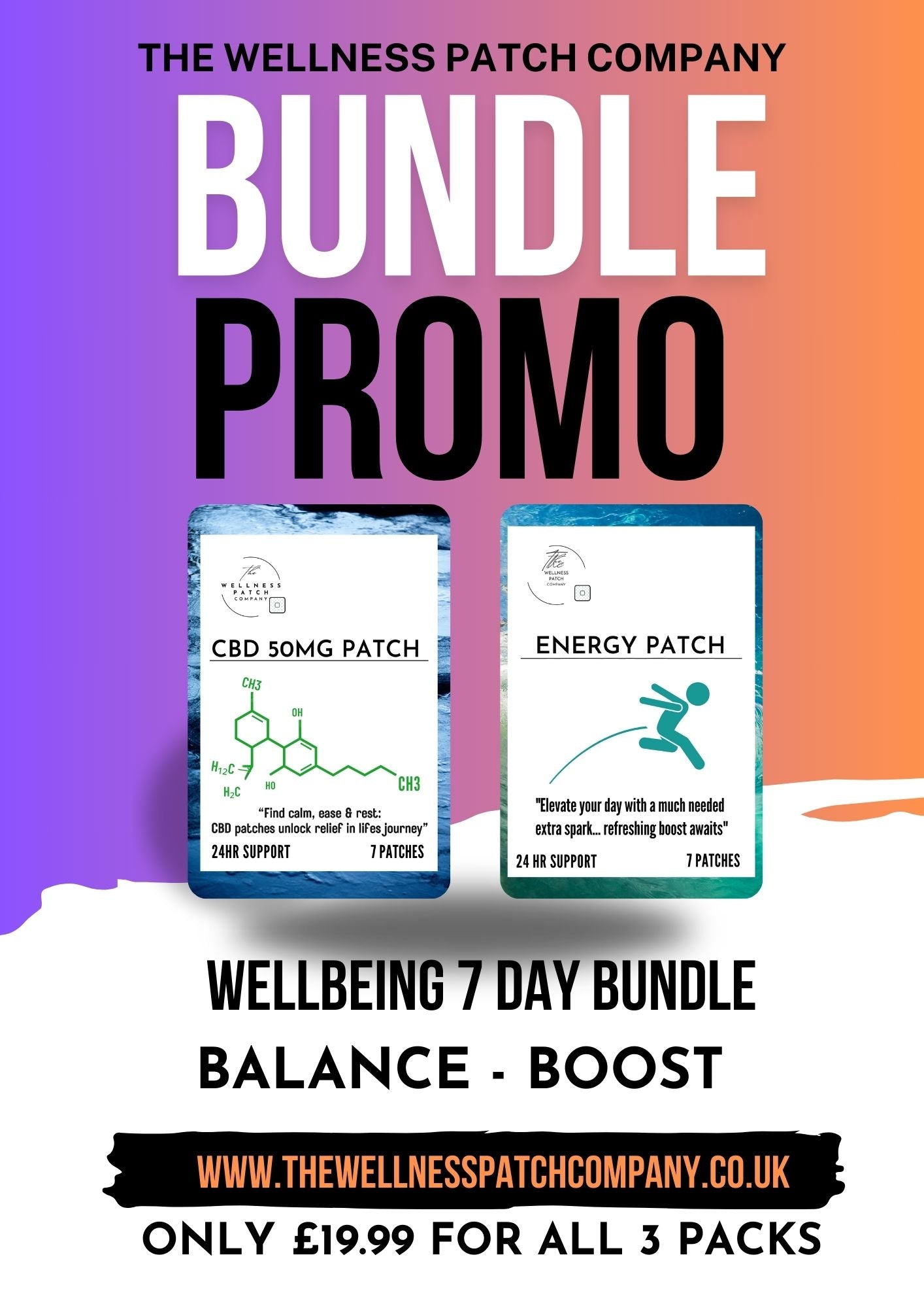 BUNDLE SAMPLER PATCHES- THE STRONG WELLBEING PACK - 7 DAY SUPPLY CBD 50MG & ENERGY