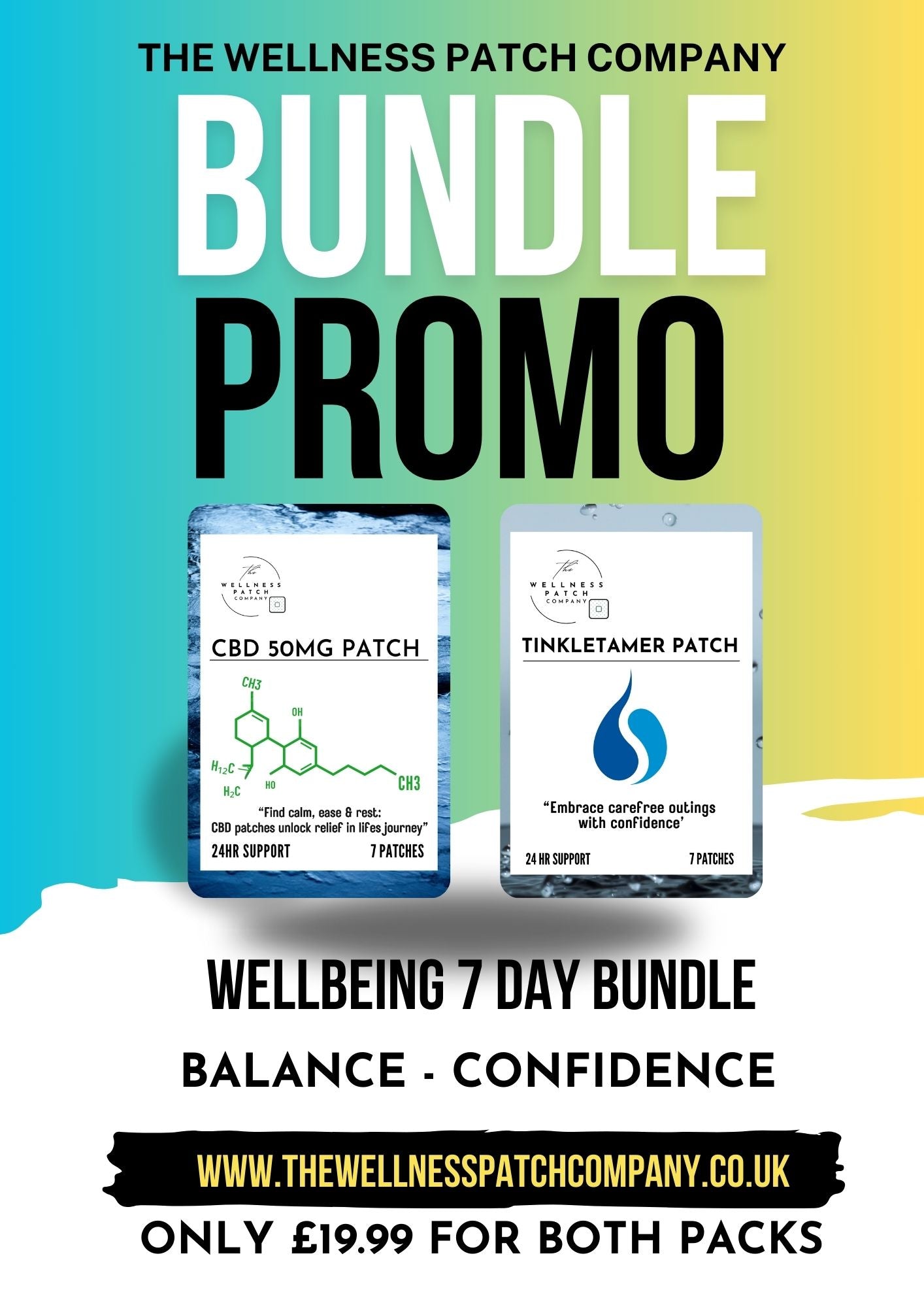 BUNDLE SAMPLER PATCHES - STRONGER WELLBEING PACK - 7 DAY SUPPLY - 50MG CBD & TINKLE TAMER