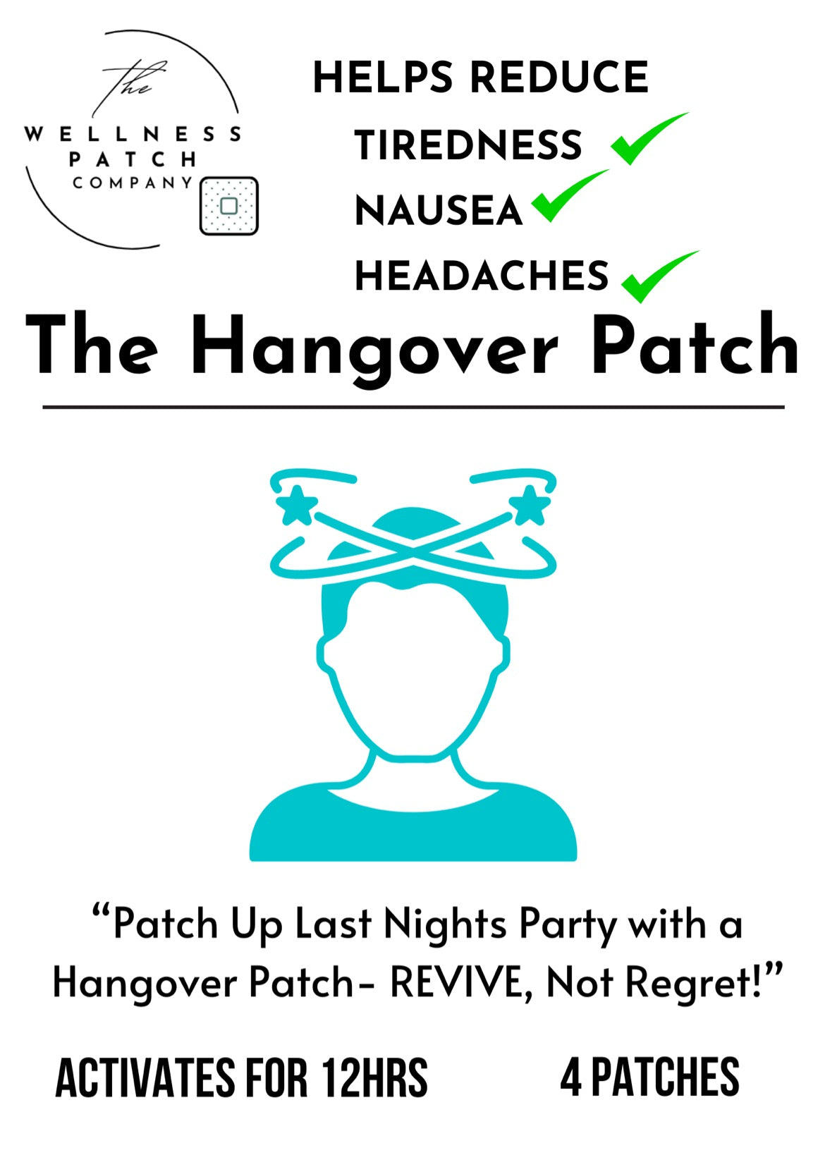 All Plant Ingredients  HANGOVER PATCHES 12 Hr Support