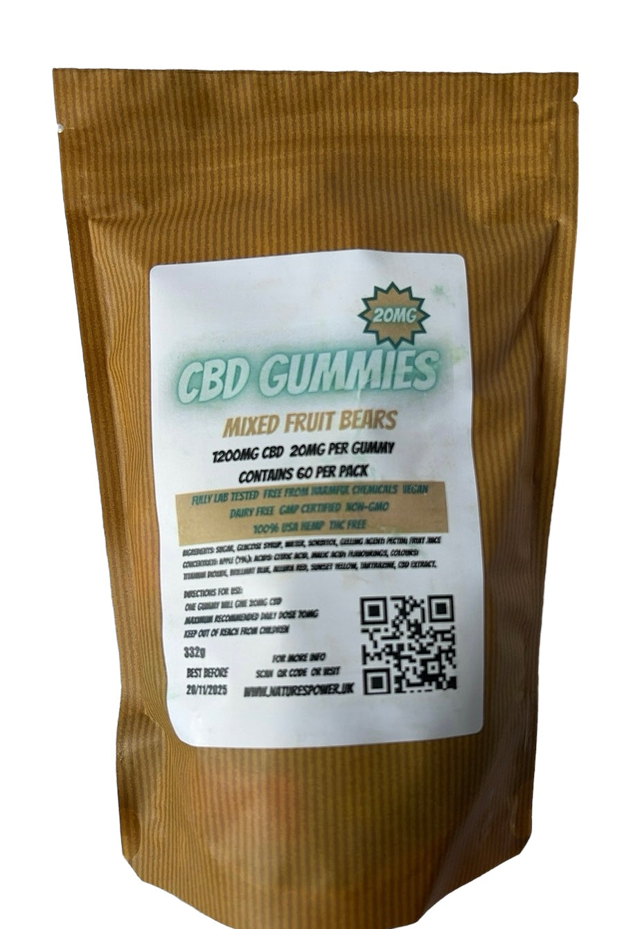 CBD Gummies from Nature's Power  Mixed Fruit Gummy Bears 20mg CBD